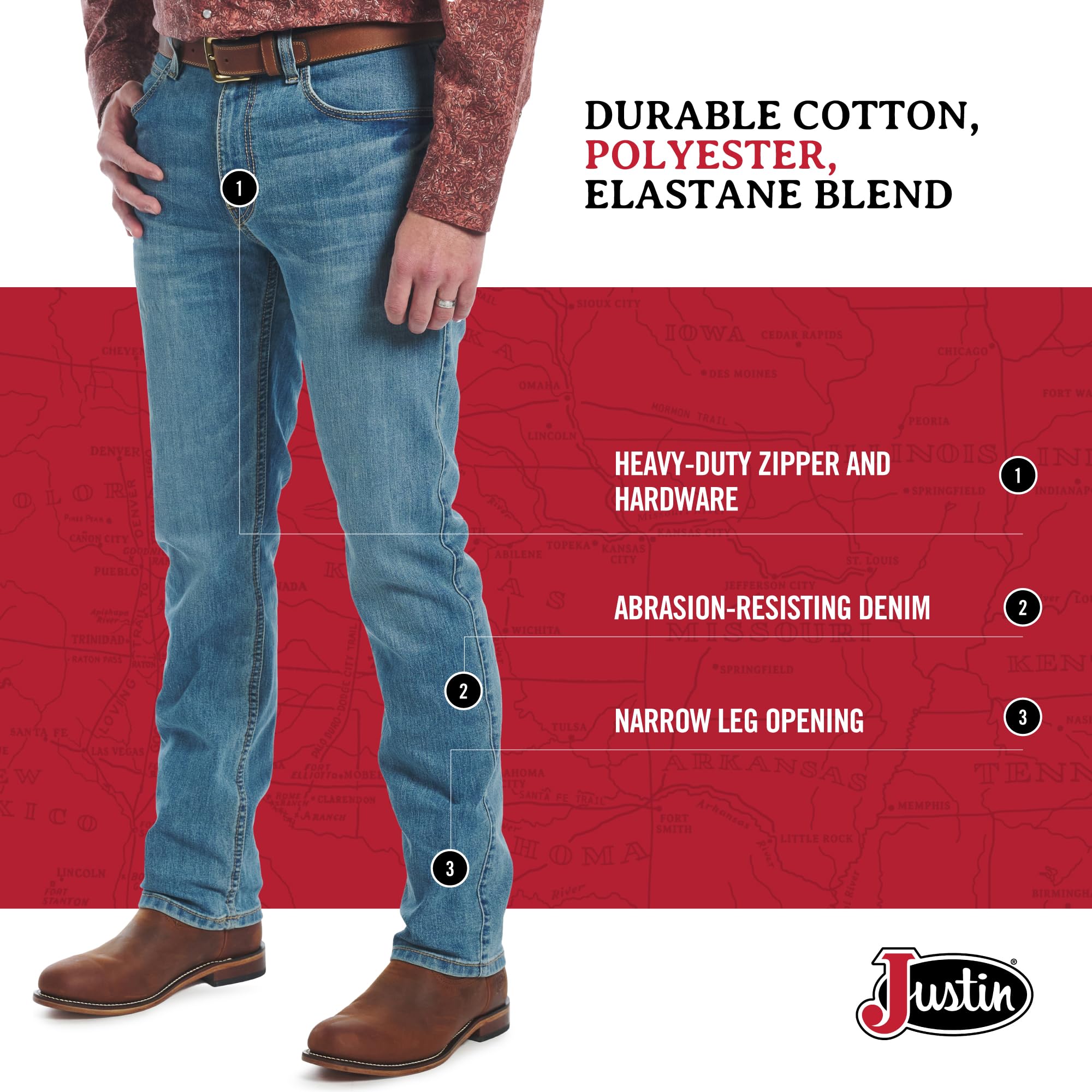 Justin 1879 J1 Modern Slim Jeans for Men - Premium Denim, Stylish Fit, Comfortable Wear, Long-Lasting, Versatile Look - Image 3