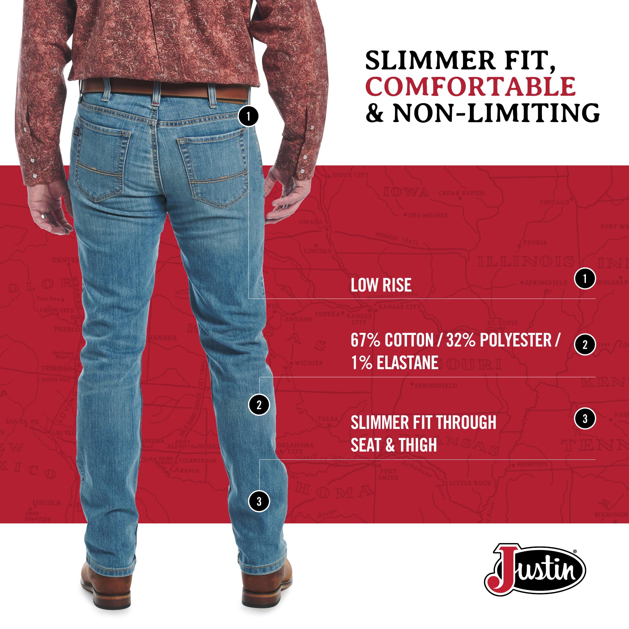 Justin 1879 J1 Modern Slim Jeans for Men - Premium Denim, Stylish Fit, Comfortable Wear, Long-Lasting, Versatile Look - Image 5