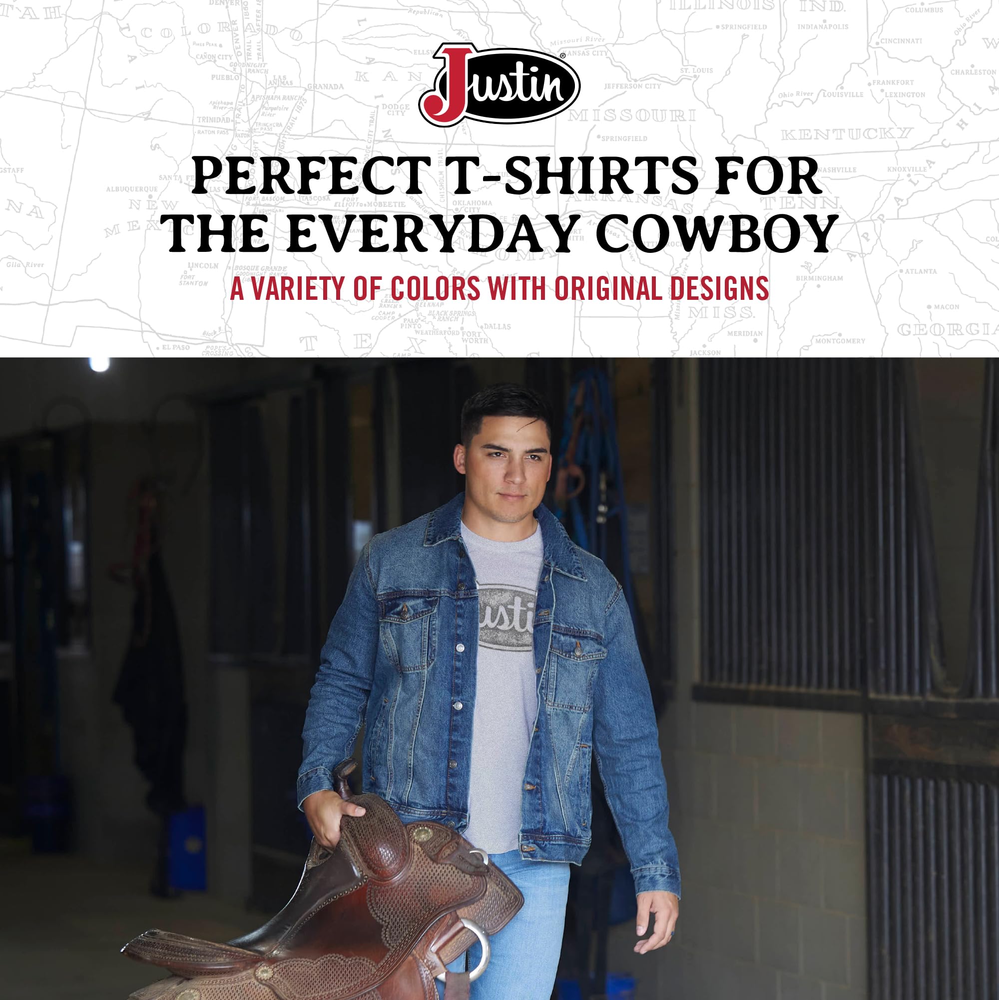 Justin Logo Tee for Men - Comfortable Western Style T-Shirt, Soft Cotton-Polyester Blend, Tagless Neck, Everyday Wear - Image 7